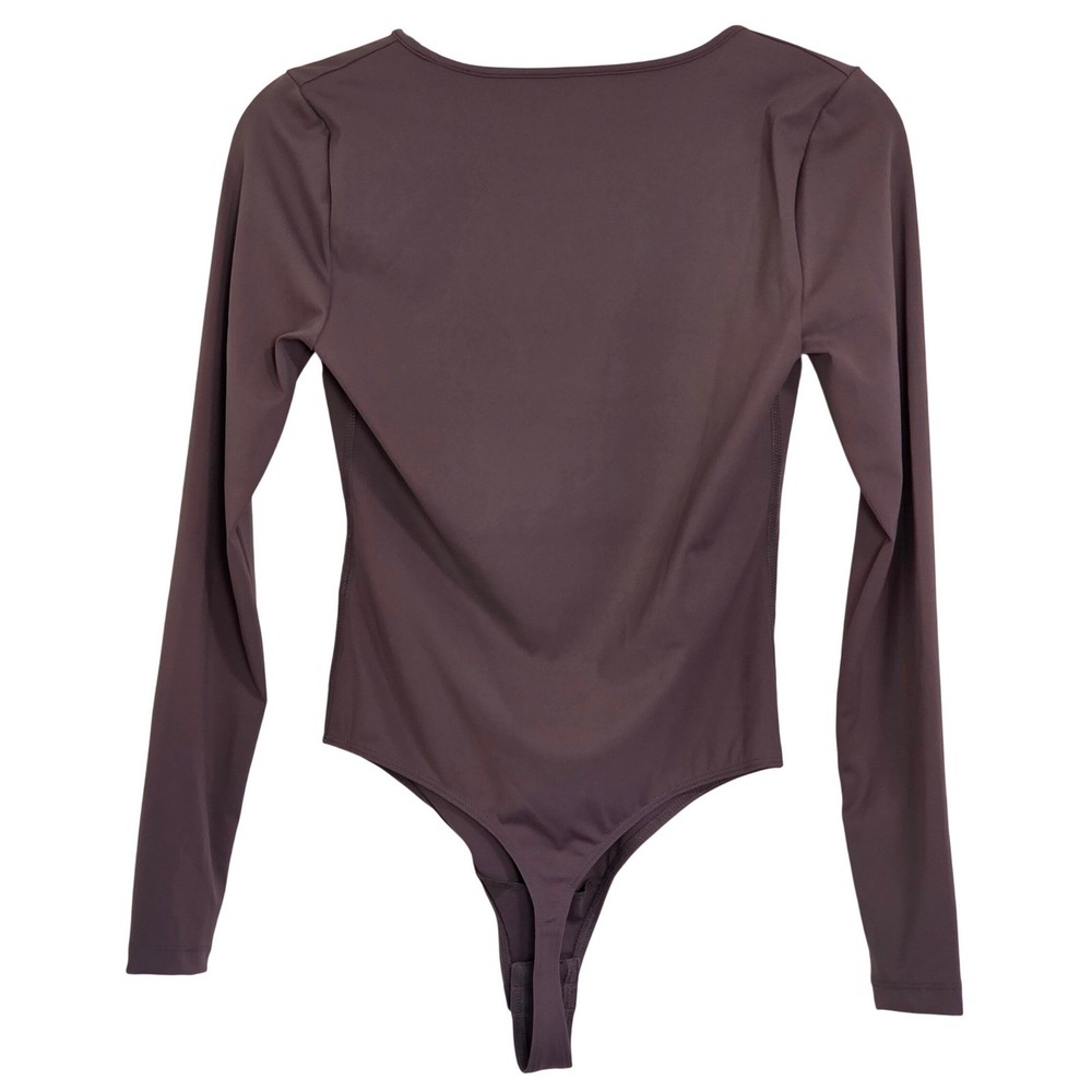Club Monaco Long Sleeve V Neck Bodysuit Women Small Tricot Brown New - Picture 5 of 6